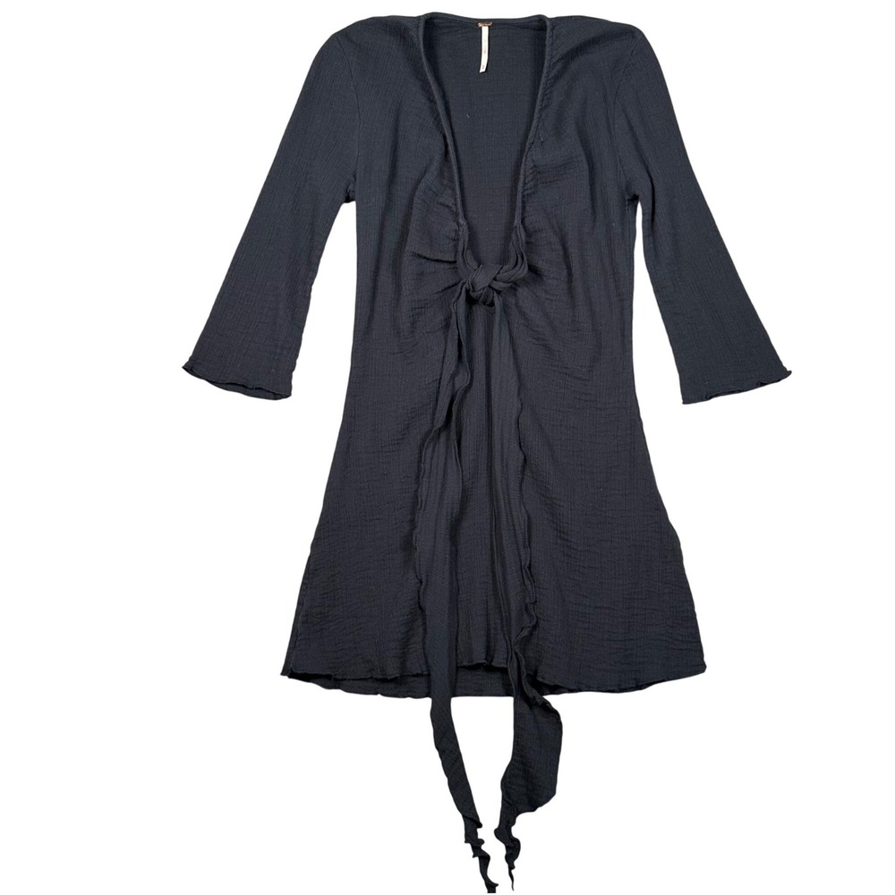 Free People Kianni Mini Dress Womens Small Black Tie Front Gauze Free-Est Boho